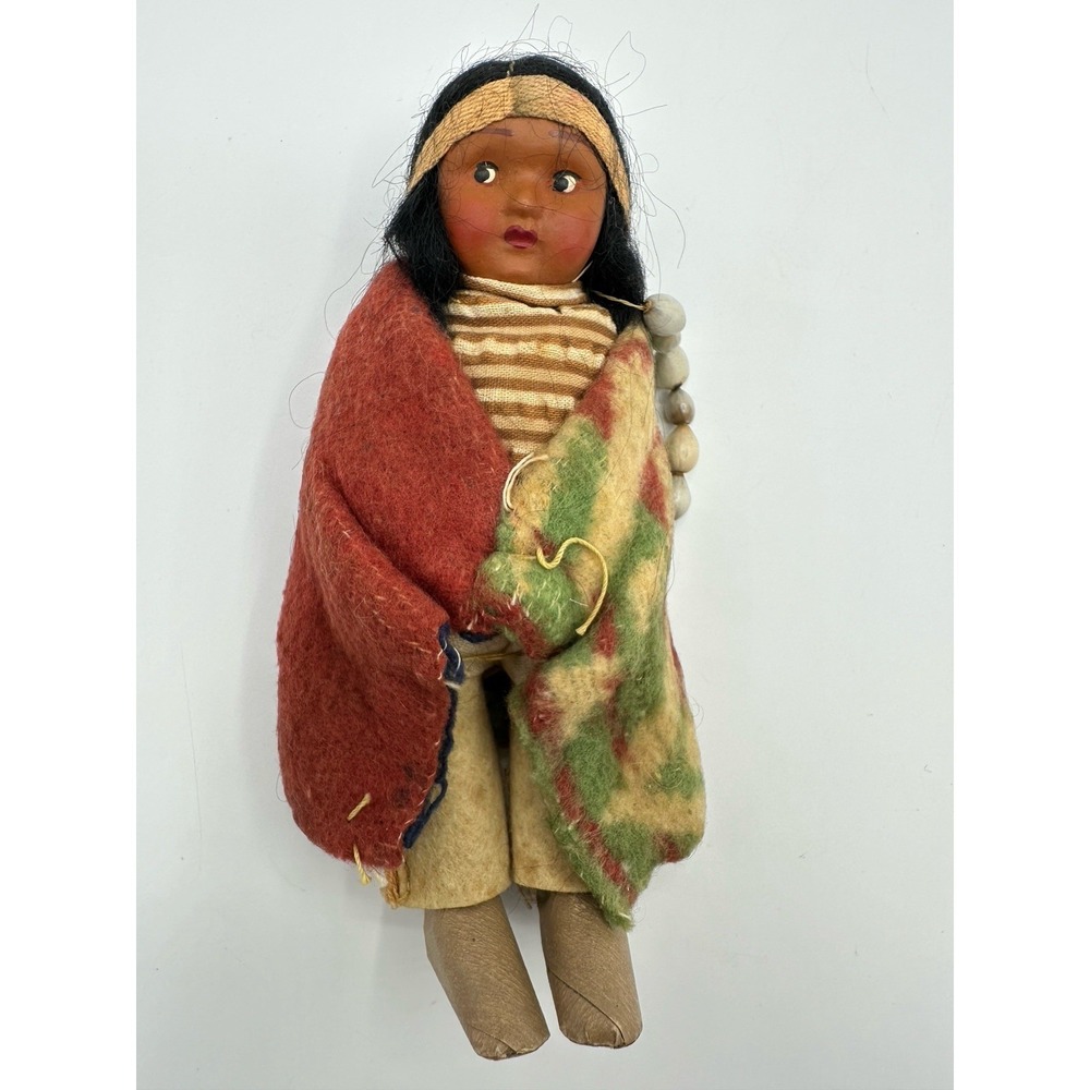 Vintage 1940s Skookum Bully Good Native American Doll Blanket Beads USA